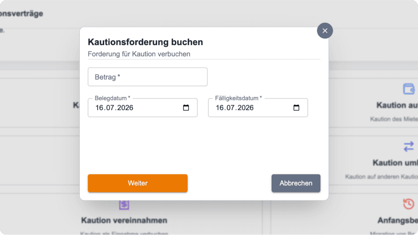 Kautionen einbuchen